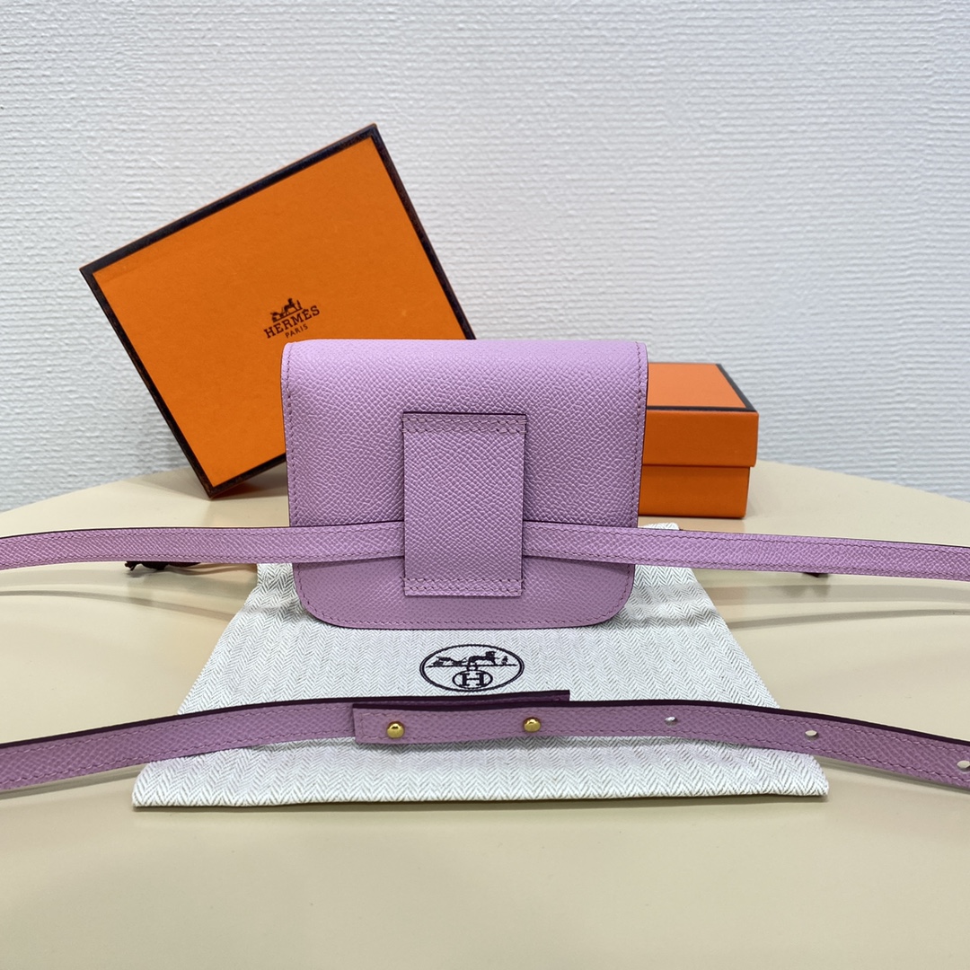 Hermes Constance Slim Wallet Belt Bag In Mauve Sylvestre Epsom Leather